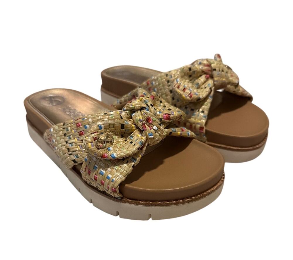 Sam & Libby Astrid Platform Sandals - Natural Multicolor Raffia Bow - Size 6
